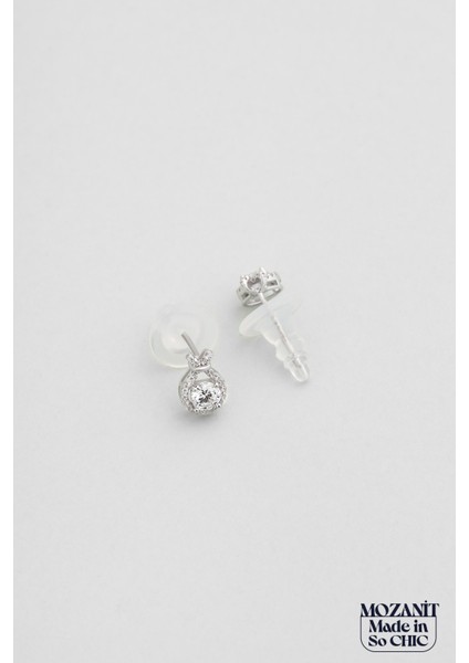 Parıltılı Mozanit 18 Ayar Beyaz Altın Kaplama Gümüş Küpe