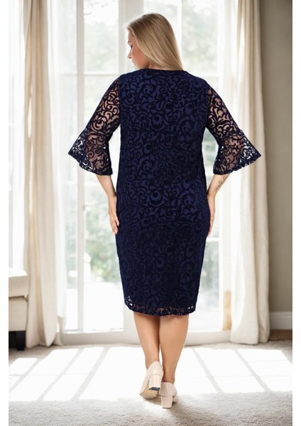 E2654 Dewberry Spanish Sleeve Plus Size Evening Dress-Lacivert fiyatları