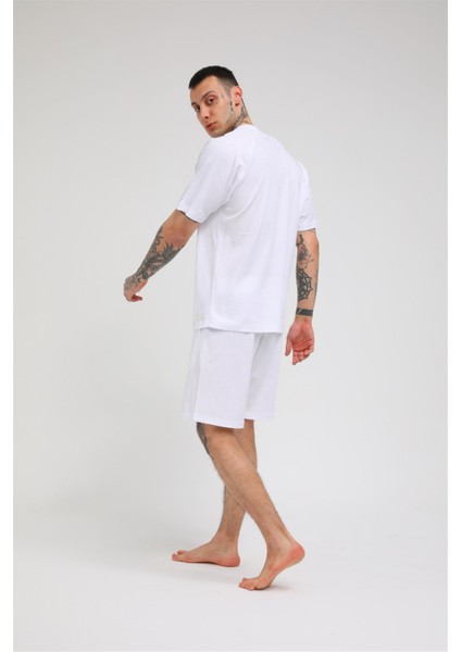 R-5257 REGLAN KOLLU WAFFLE ŞORTLU TAKIM