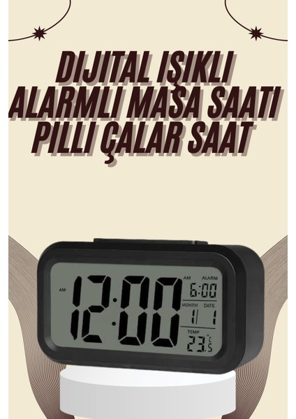Dijital Masa Saati Termometreli Takvim Çalar Saat LED Ekran Pilli - SBS7544-4105