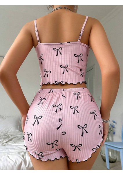 Pembe Fiyonklu Askılı Şortlu Kadın Pijama Takımı, Yumuşak Kumaş, Şık Detaylar,yazlık Kadın Pijama fırsatları
