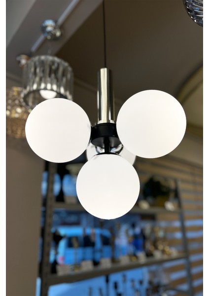 Globe Black & Silver 3+1 Beyaz Cam Avize fiyatları