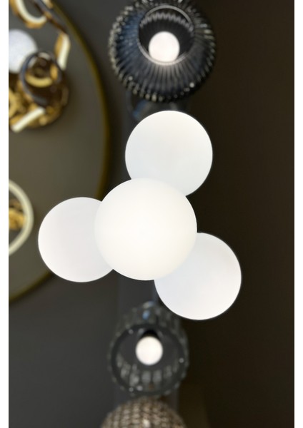 Globe Black & Silver 3+1 Beyaz Cam Avize modelleri