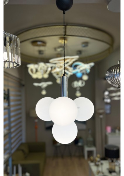 Globe Black & Silver 3+1 Beyaz Cam Avize fırsatları