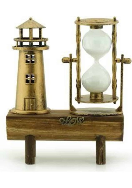 Deniz Feneri Kum Saati Ahşap Görünümlü Vintage Tarz Biblo - SBS1456-2436 indirimleri