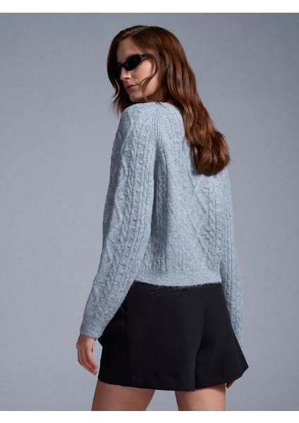 10462 Bisiklet Yaka Önü Taş Işlemeli Kazak-Koyu Gri fiyatları