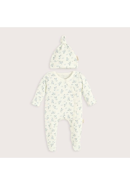 Sea Sıde Patikliı Tulum Şapka Set Ekru