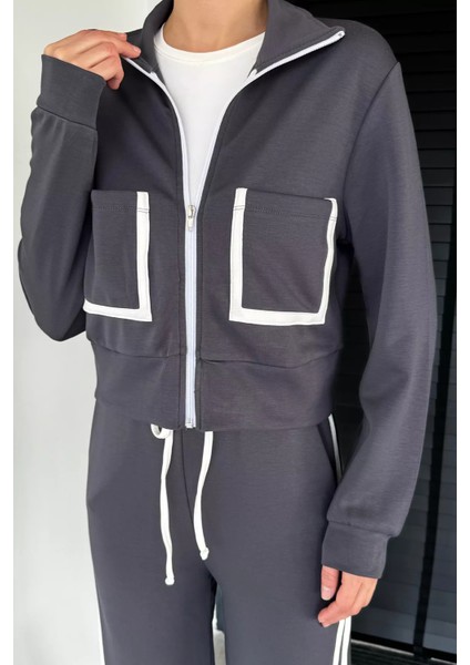 Kadın Ön Fermuarlı Çift Cepli Şerit Desenli Sweat Bel Lastikli Pantolon Ikili Takım P-00019064 modelleri