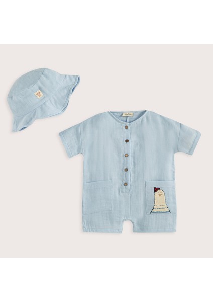 Sea Side Muslin Tulum Şapka Set Mavi