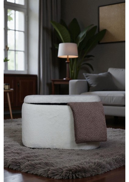 Oval Sandıklı – Yumuşacık Doku Teddy Kumaş Makyaj Masa Pufu Bench modelleri