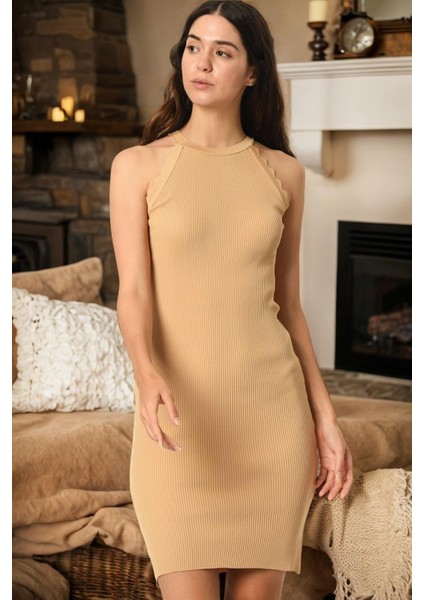 Z2012 Dewberry Bayan Elbise-Açık Camel