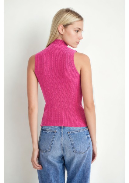 Dik Yaka Örgü Desen Sıfır Kol Triko Bluz fırsatları