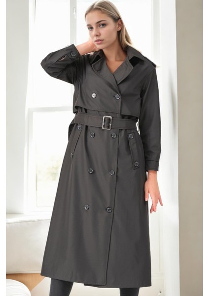 Z9674 Dewberry Bayan Trençkot-Siyah