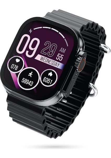 PBS139 2.01 Inç Dokunmatik Ekran Akıllı Saat Dahili Hoparlör ve Mikrofon Siyah