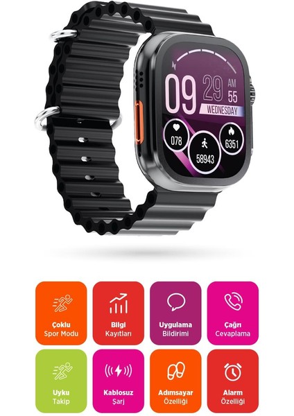 PBS139 2.01 Inç Dokunmatik Ekran Akıllı Saat Dahili Hoparlör ve Mikrofon Siyah modelleri