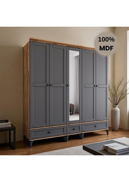 Silva 5 Kapaklı Çekmeceli Mdf Gardırop