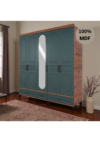 Slope 5 Kapaklı Mdf Ayaklı Tasarım Country Gardırop