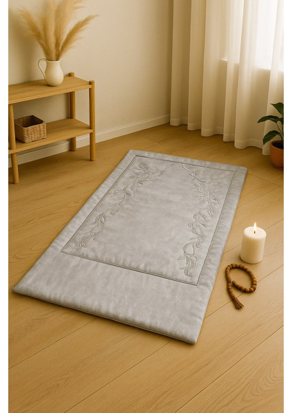 Sahra Gri Kadife Nakışlı Seccade Süngerli Yumuşak Çeyizlik Hediyelik Bohça Lüks Namazlık indirimleri