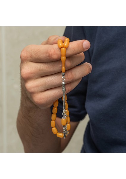 Gümüş Püsküllü Sarı Kapsül Kesim Sıkma Kehribar Tesbih fiyatları