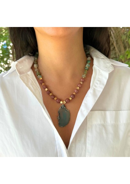 Tımbıl Yeşim ve Yıldız Taşı Doğal Taş El Yapımı Yeşim Doğaltaş Uçlu Özel Tasarım Kadın Kolye