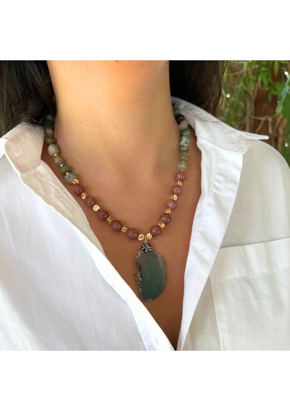 Tımbıl Yeşim ve Yıldız Taşı Doğal Taş El Yapımı Yeşim Doğaltaş Uçlu Özel Tasarım Kadın Kolye fiyatları