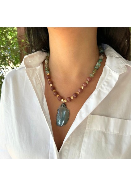 Tımbıl Yeşim ve Yıldız Taşı Doğal Taş El Yapımı Yeşim Doğaltaş Uçlu Özel Tasarım Kadın Kolye modelleri