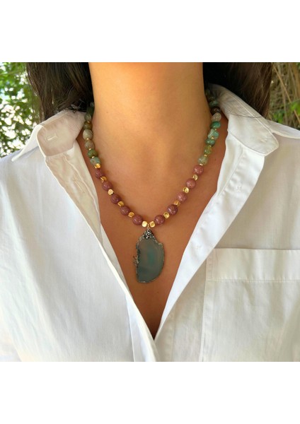 Tımbıl Yeşim ve Yıldız Taşı Doğal Taş El Yapımı Yeşim Doğaltaş Uçlu Özel Tasarım Kadın Kolye fırsatları