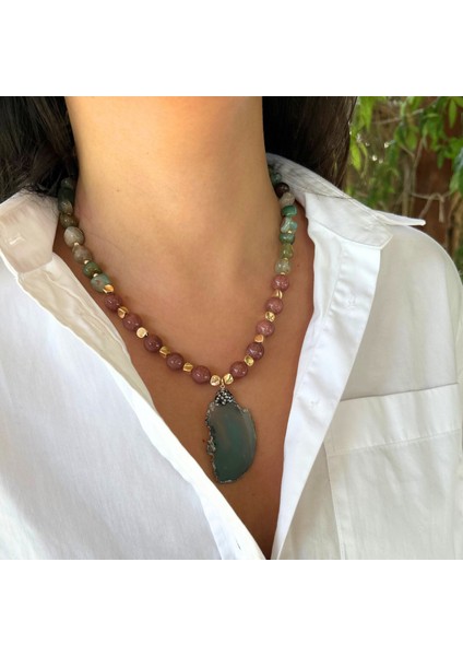 Tımbıl Yeşim ve Yıldız Taşı Doğal Taş El Yapımı Yeşim Doğaltaş Uçlu Özel Tasarım Kadın Kolye indirimleri