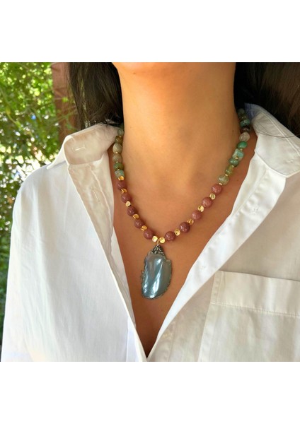 Tımbıl Yeşim ve Yıldız Taşı Doğal Taş El Yapımı Yeşim Doğaltaş Uçlu Özel Tasarım Kadın Kolye