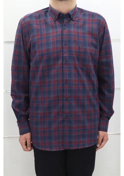 Fistan Store Erkek Ekose Klasik Kesim Rahat Kalıp Tek Cepli Kışlık Kaşmir Gömlek