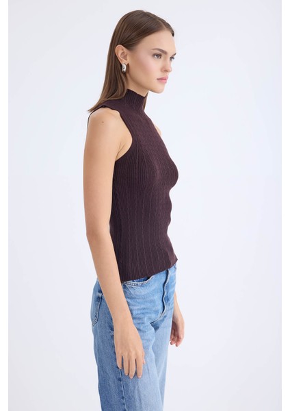 Dik Yaka Örgü Desen Sıfır Kol Triko Bluz fırsatları