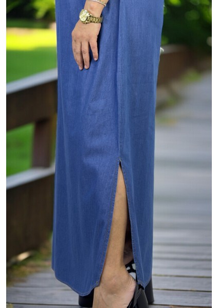 Polo Yaka Katlanır Kol Iki Yanda Yırtmaç Detay Rahat Kalıp Büyük Beden Kot Elbise fiyatları