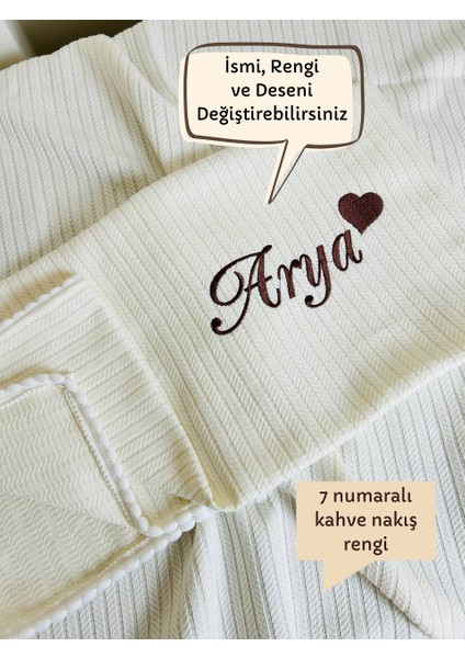 Nakışlı Isimli Örgü Desen Bebek Pikesi %100 Pamuk Bebek Battaniyesi 90X120