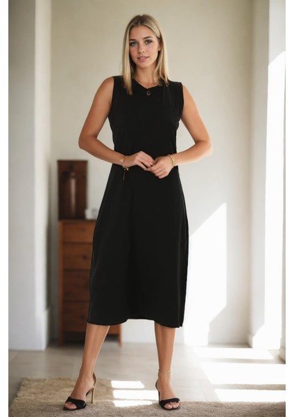 E4385 Dewberry Womens Long Dress-Siyah