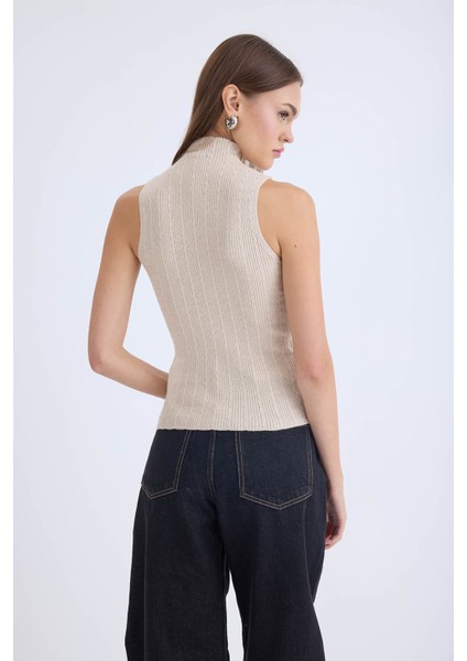 Dik Yaka Örgü Desen Sıfır Kol Triko Bluz fırsatları