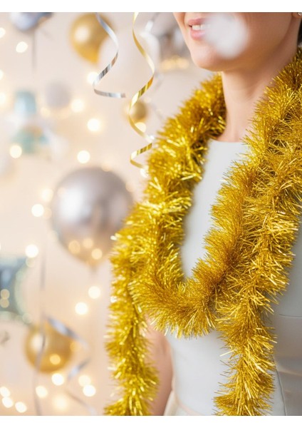 Metalize Sim Süs Yılbaşı ve Parti Dekoru – Altın 6 cm 2 mt