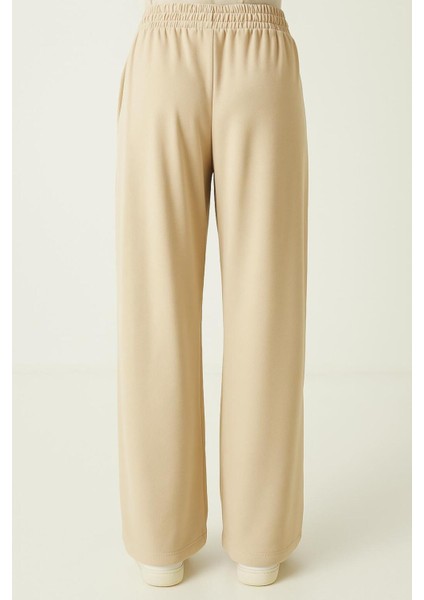 Modal Kumaş Bol Paça Pantolon - Geniş Paça Eşofman Altı Bej fiyatları