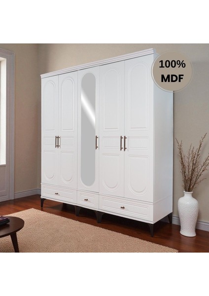 Slope 5 Kapaklı Mdf Ayaklı Tasarım Country Gardırop