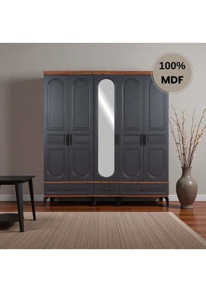 Slope 5 Kapaklı Mdf Ayaklı Tasarım Country Gardırop