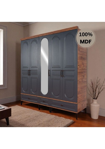 Slope 5 Kapaklı Mdf Ayaklı Tasarım Country Gardırop fiyatları