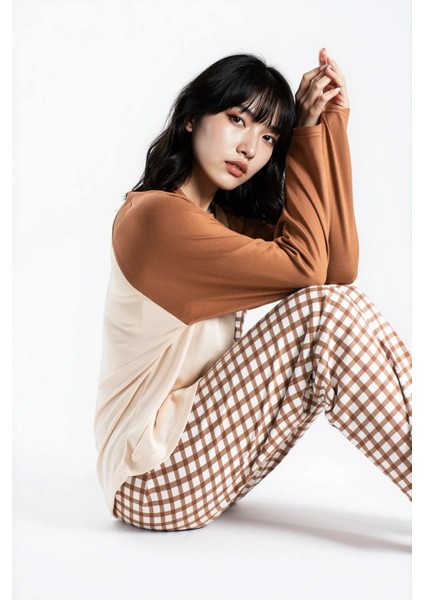 Kadın Ekru Study Cafe Looks Reglan Pijama Takım