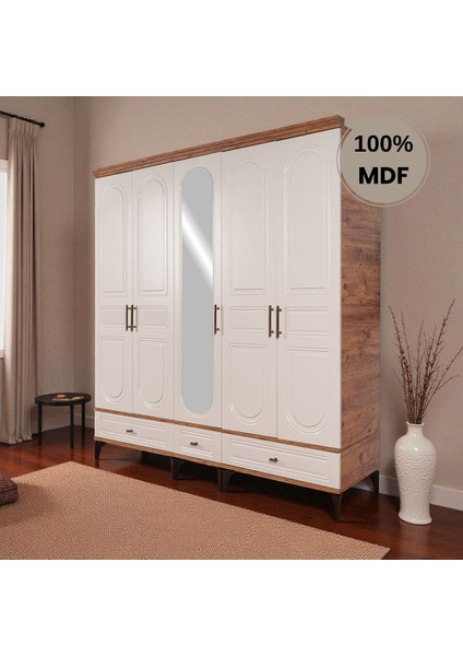 Slope 5 Kapaklı Mdf Ayaklı Tasarım Country Gardırop