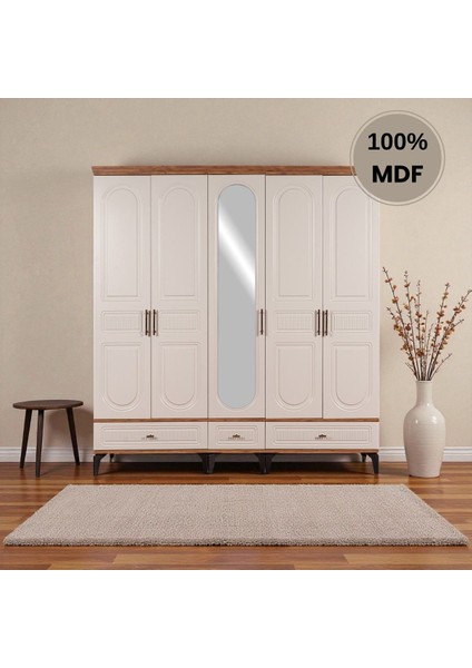 Slope 5 Kapaklı Mdf Ayaklı Tasarım Country Gardırop fiyatları