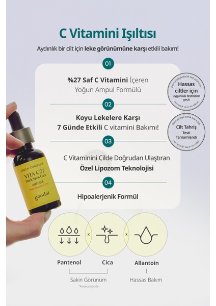 %27 Saf C Vitamini İçerikli Konsantre Ampul GOODAL Green Tangerine Vita C 27 Dark Spot Care Ampoule