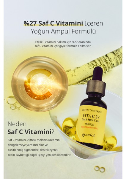 %27 Saf C Vitamini İçerikli Konsantre Ampul GOODAL Green Tangerine Vita C 27 Dark Spot Care Ampoule
