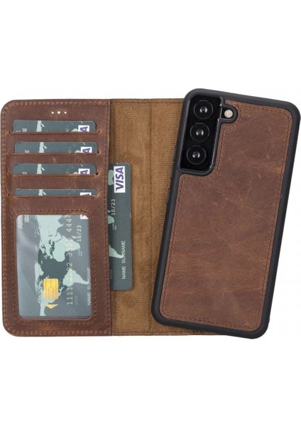 Samsung Galaxy S22 Uyumlu Deri Cüzdanlı Kılıf Mwwn G2 Kahve indirimleri