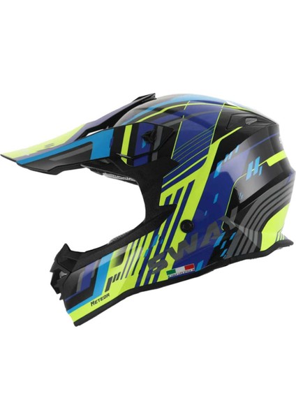 - FS-617 Meteor Cross Kask - Sarı Mavi Siyah - Medium Beden