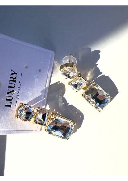 Taşlı Gold Davet Küpe