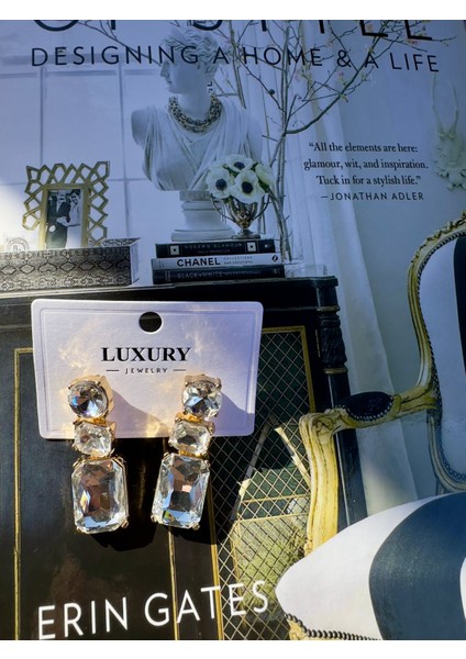 Taşlı Gold Davet Küpe fırsatları