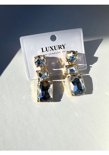 Taşlı Gold Davet Küpe